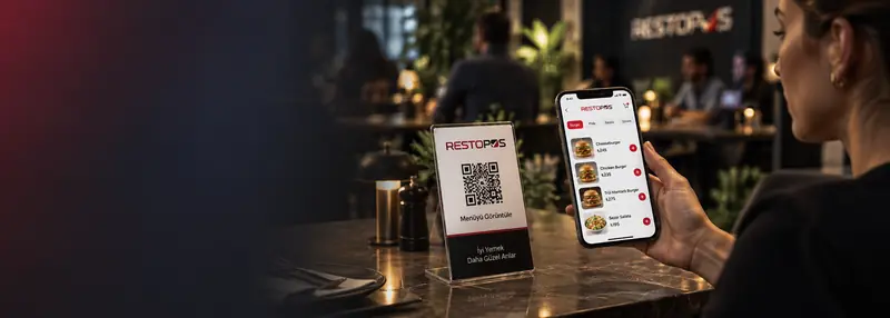 Ordering by phone from the QR menu on a café table